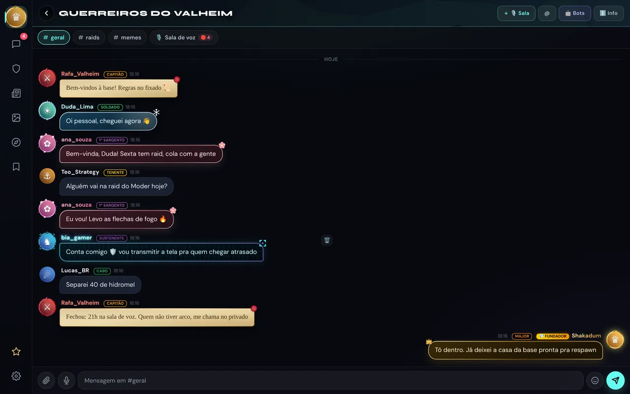 Conversa no canal geral de uma base