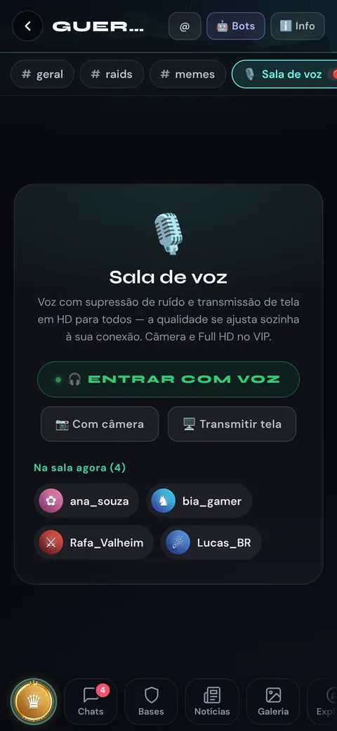 Sala de voz de uma base com quatro pessoas