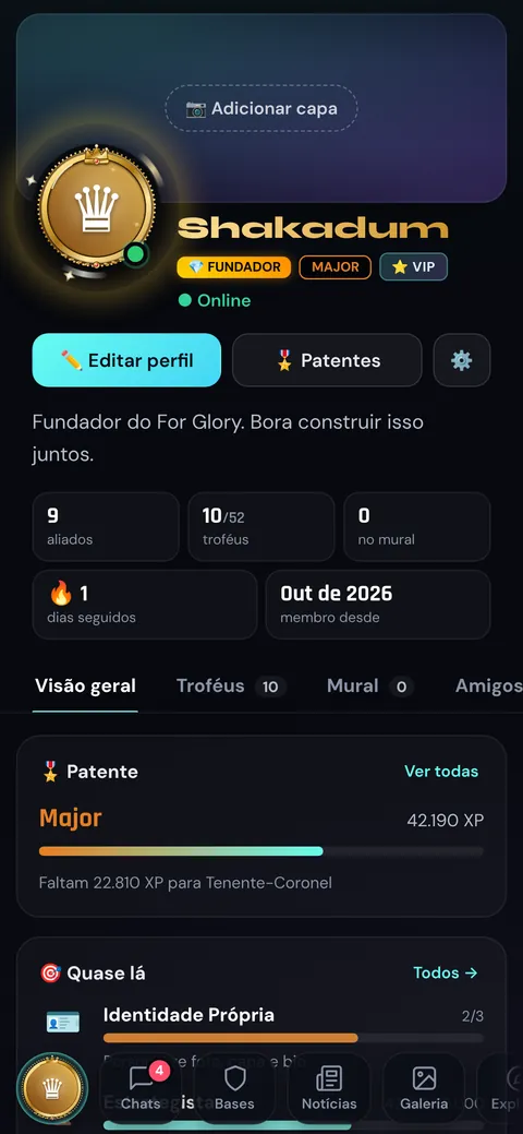 Perfil com moldura dourada e troféus